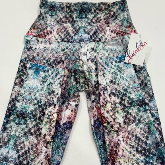 High Waisted High Compression Blue Snakeskin Print Yoga Pants by Lavaloka Active - Picture 5 of 9